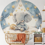 Papier peint panoramique éléphant mignon illustré, dans une chambre d'enfant