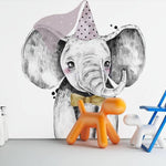 Deuxième vue du papier peint éléphant princesse dans une chambre de fille