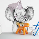 Deuxième vue du papier peint éléphant princesse dans une chambre de fille