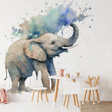 Deuxième vue du papier peint éléphant trompe magique dans une chambre d'enfant
