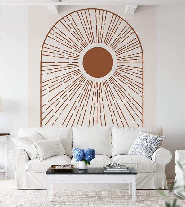 Papier peint panoramique éventail solaire illustré, dans une chambre adulte