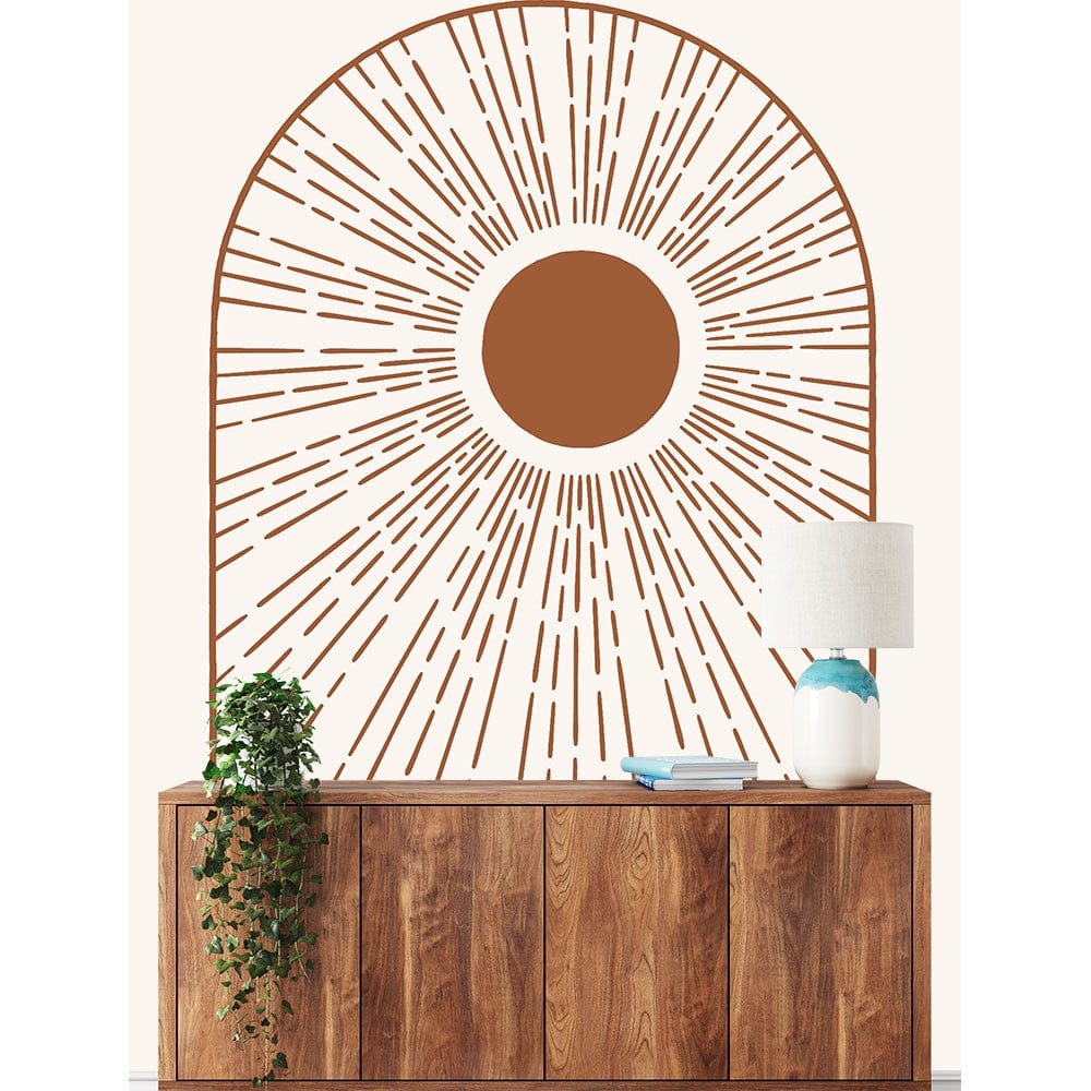 Deuxième vue du papier peint éventail solaire dans une chambre adulte