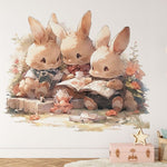 Deuxième vue du papier peint famille lapin dans une chambre d'enfant