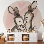 Papier peint panoramique famille lapin love illustré, dans une chambre d'enfant