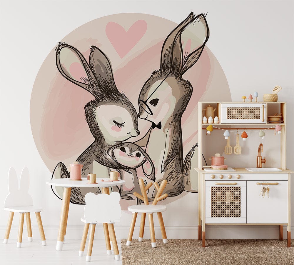 Deuxième vue du papier peint famille lapin love dans une chambre d'enfant