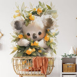 Papier peint panoramique fleuri koala couronne de fleurs illustré, dans une chambre de bébé