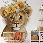 Deuxième vue du papier peint fleuri lion chapeau dans une chambre d'enfant