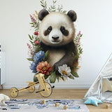Deuxième vue du papier peint fleuri panda dans une chambre d'enfant
