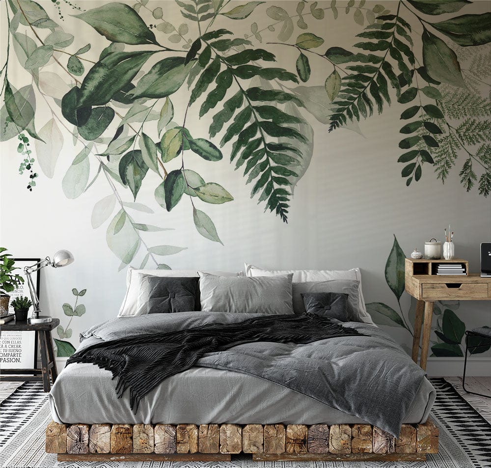 Papier peint panoramique floral 2 illustré, dans une chambre adulte