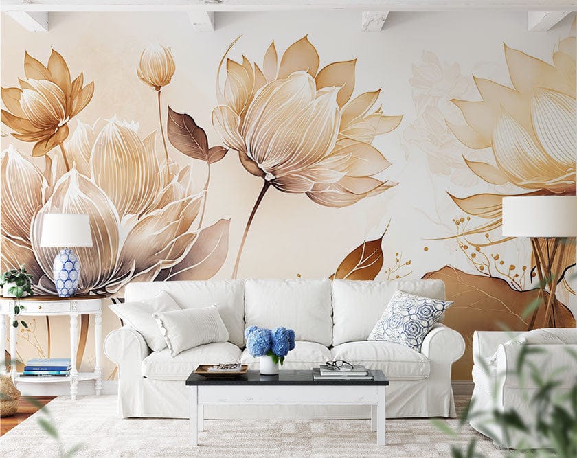 Papier peint panoramique floral 3 illustré, dans une chambre adulte