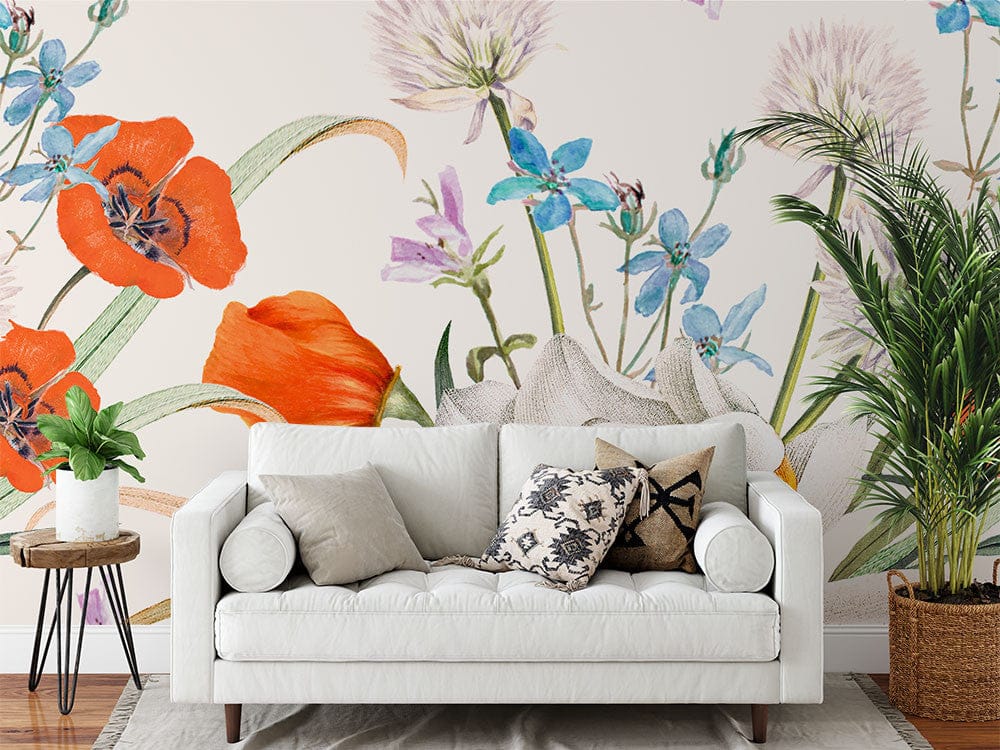 Papier peint panoramique floral 4 illustré, dans une chambre adulte
