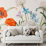 Papier peint panoramique floral 4 illustré, dans une chambre adulte
