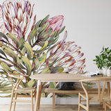 Papier peint panoramique floral illustré, dans une chambre adulte