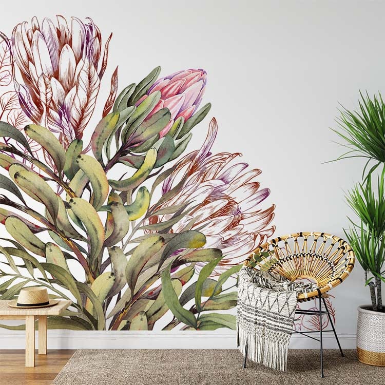 Deuxième vue du papier peint floral dans une chambre adulte