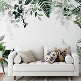 Deuxième vue du papier peint floral eucalyptus motif dans une chambre adulte