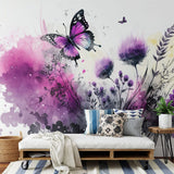 Troisième vue du papier peint floral papillons rose dans une chambre adulte