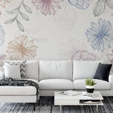Papier peint panoramique floral vintage illustré, dans une chambre adulte