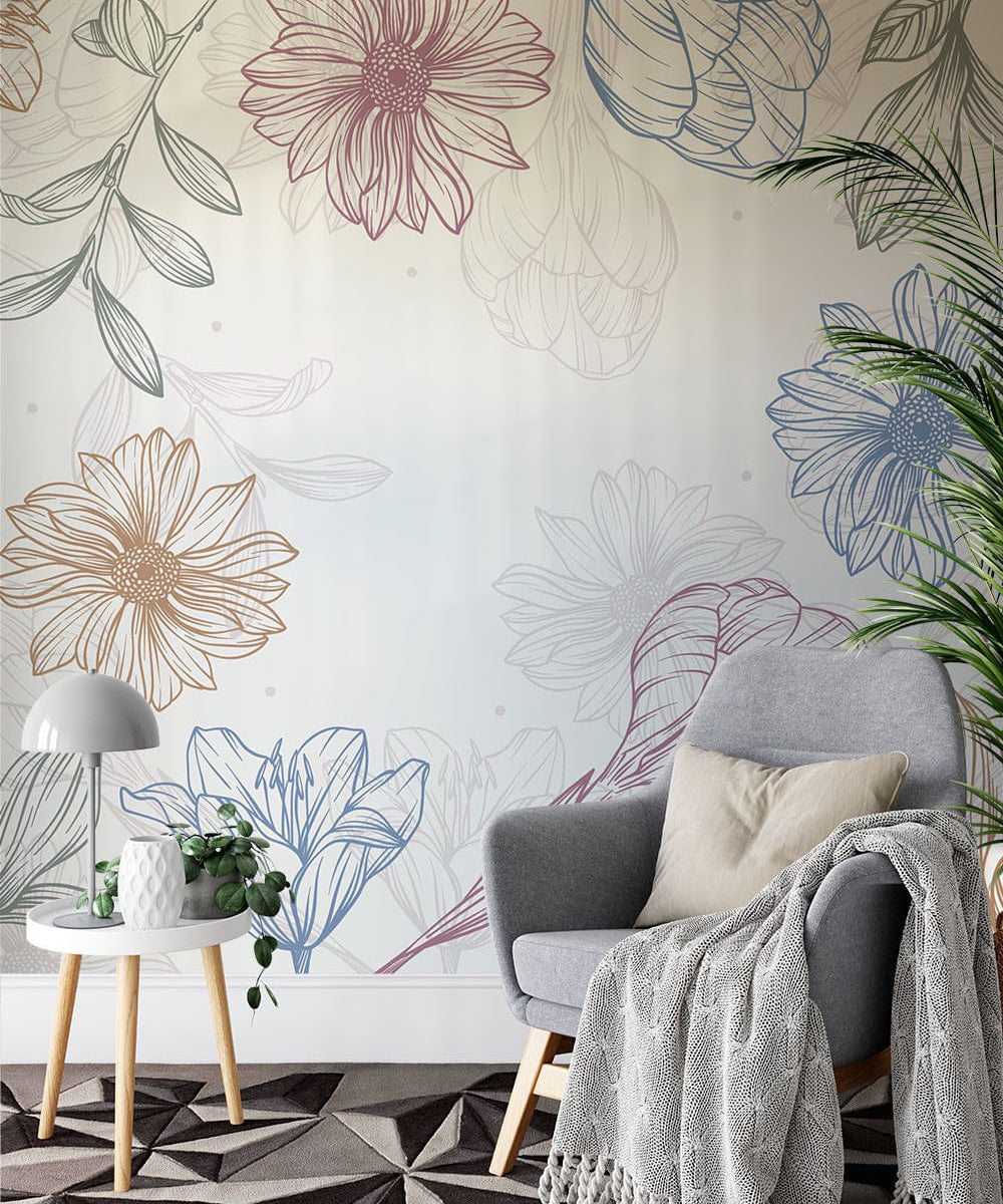 Deuxième vue du papier peint floral vintage dans une chambre adulte