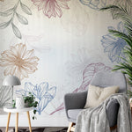 Deuxième vue du papier peint floral vintage dans une chambre adulte