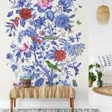 Deuxième vue du papier peint floral vintage motif encre chine dans une chambre adulte