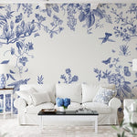 Papier peint panoramique floral vintage motif panoramique illustré, dans une chambre adulte