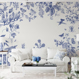 Papier peint panoramique floral vintage motif panoramique illustré, dans une chambre adulte