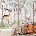 Papier peint panoramique forêt 2 illustré, dans une chambre d'enfant