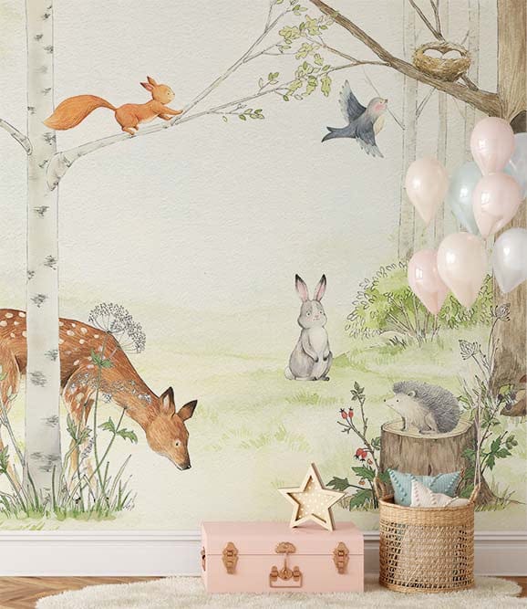 Troisième vue du papier peint forêt enchantée dans une chambre d'enfant