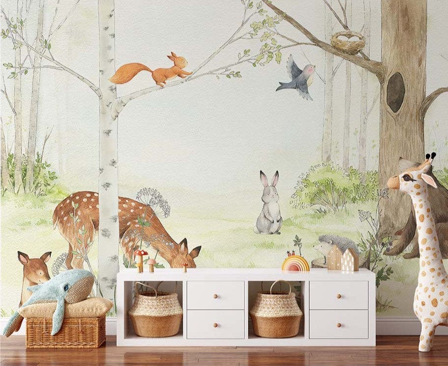 Quatrième vue du papier peint forêt enchantée dans une chambre d'enfant