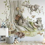 Papier peint panoramique forêt enchantée n°1 illustré, dans une chambre d'enfant