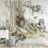 Papier peint panoramique forêt enchantée n°1 illustré, dans une chambre d'enfant