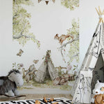 Papier peint panoramique forêt enchantée n°3 illustré, dans une chambre d'enfant