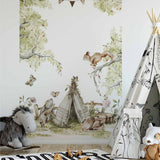 Papier peint panoramique forêt enchantée n°3 illustré, dans une chambre d'enfant