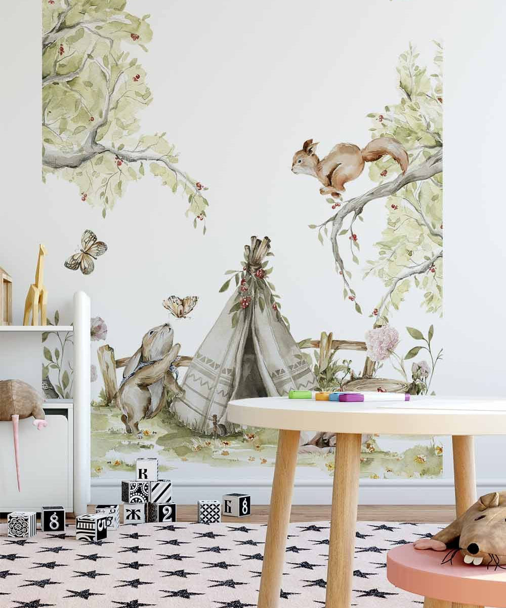 Deuxième vue du papier peint forêt enchantée n°3 dans une chambre d'enfant
