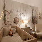 Quatrième vue du papier peint forêt qui veille rêves dans une chambre d'enfant