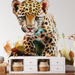 Papier peint panoramique guépard 2 illustré, dans une chambre d'enfant