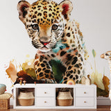 Papier peint panoramique guépard 2 illustré, dans une chambre d'enfant