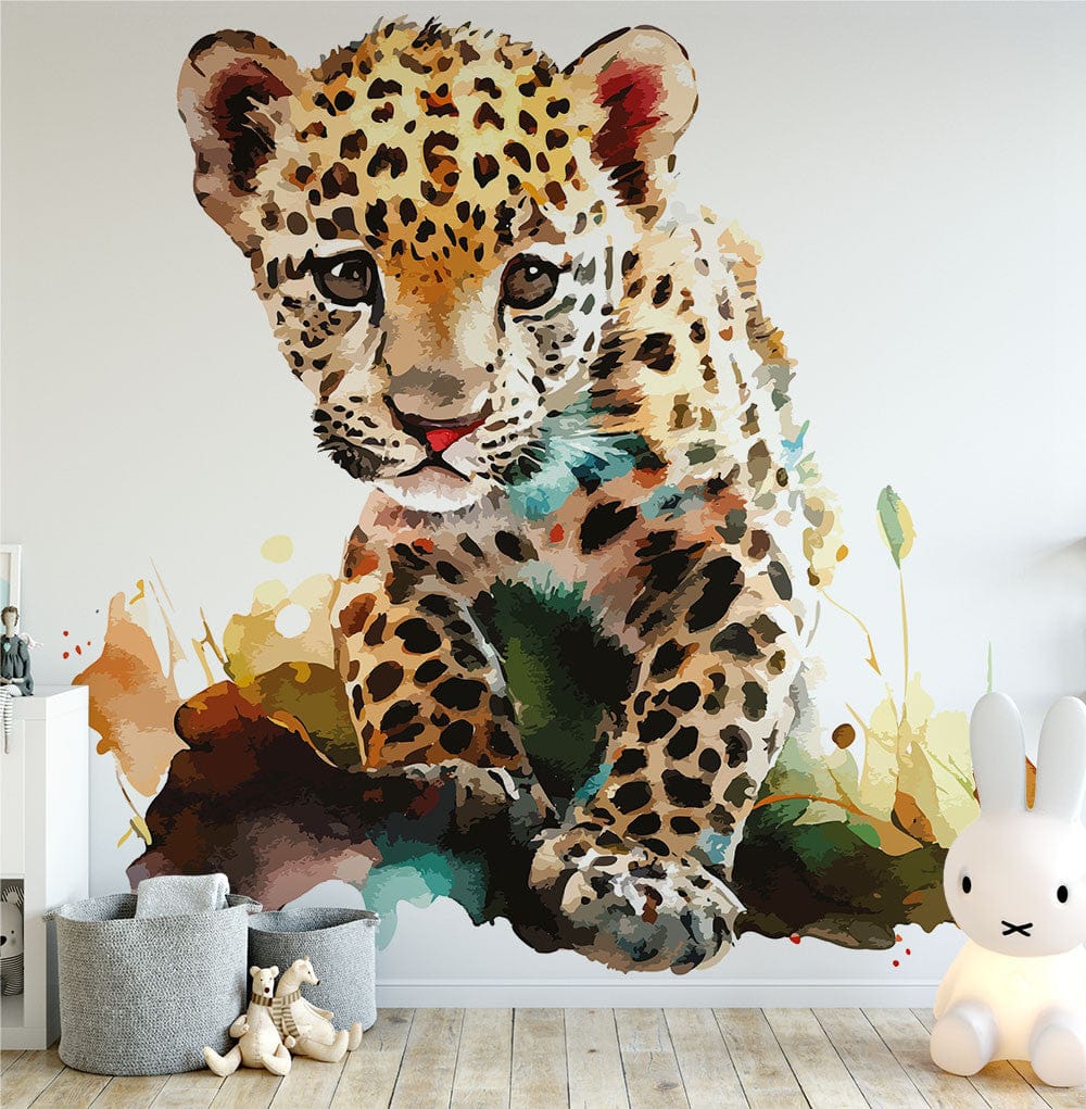 Deuxième vue du papier peint guépard 2 dans une chambre d'enfant