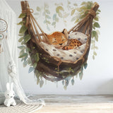 Papier peint panoramique guépard hamac illustré, dans une chambre d'enfant