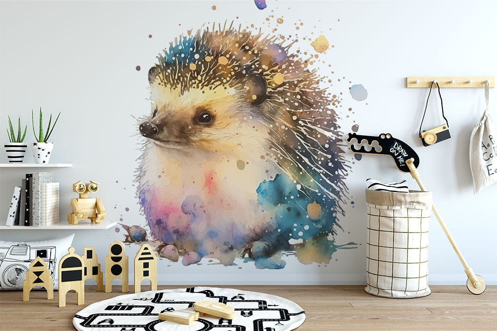 Papier peint panoramique hérisson mignon illustré, dans une chambre d'enfant