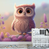 Papier peint panoramique hibou illustré, dans une chambre d'enfant