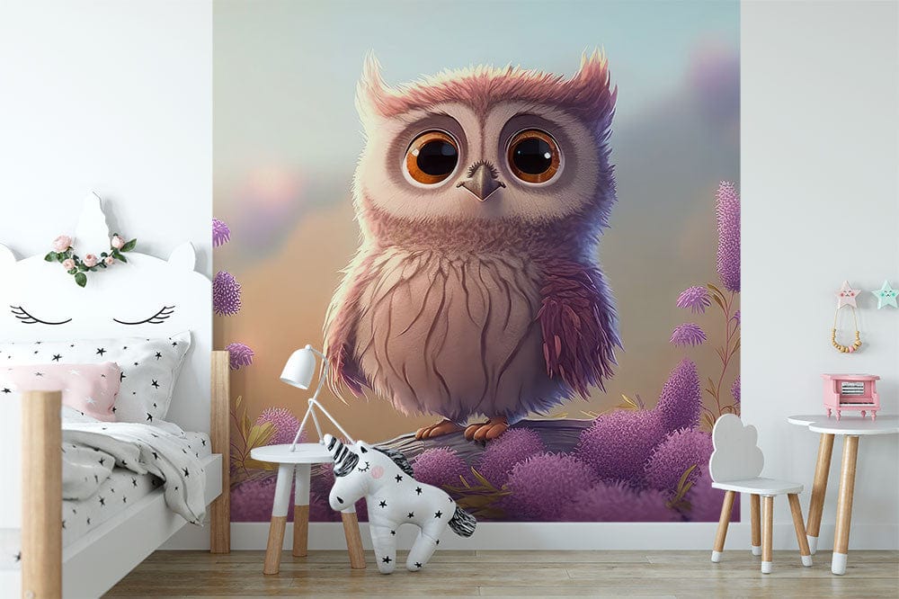 Deuxième vue du papier peint hibou dans une chambre d'enfant