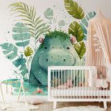 Deuxième vue du papier peint hippopotame jungle dans une chambre d'enfant