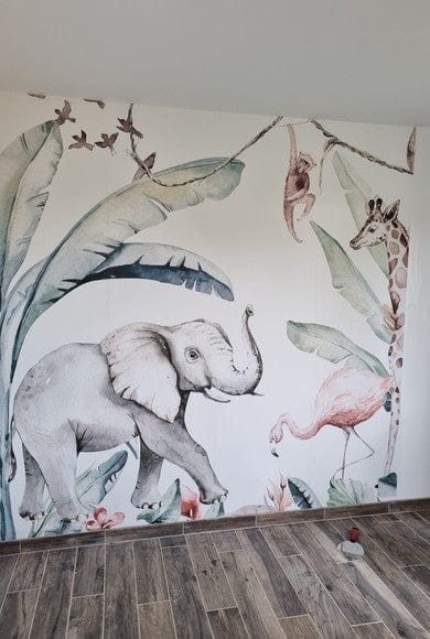 Cinquième vue du papier peint jungle amis dans une chambre d'enfant