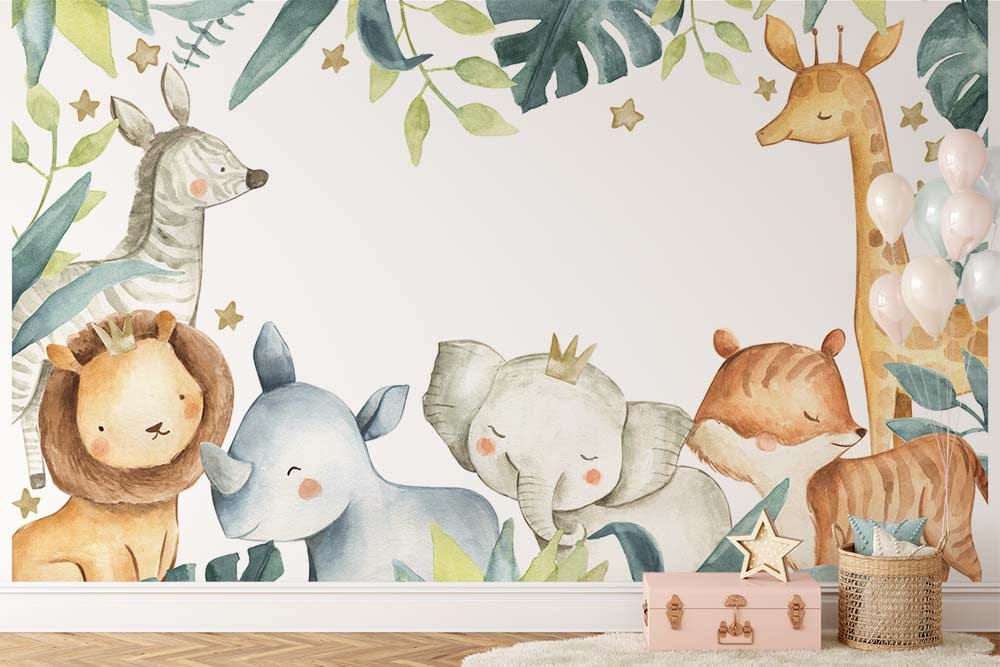 Deuxième vue du papier peint jungle animaux ballade dans une chambre d'enfant