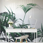 Papier peint panoramique jungle brumeuse illustré, dans une chambre adulte
