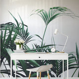 Papier peint panoramique jungle brumeuse illustré, dans une chambre adulte