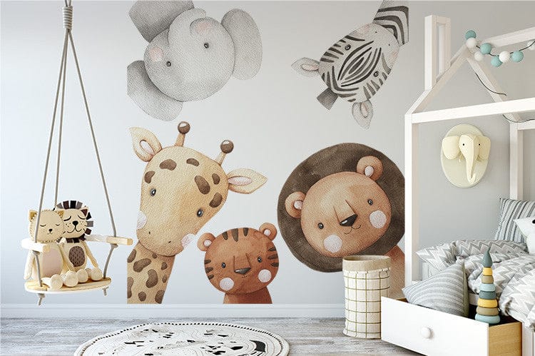 Deuxième vue du papier peint jungle copains dans une chambre d'enfant