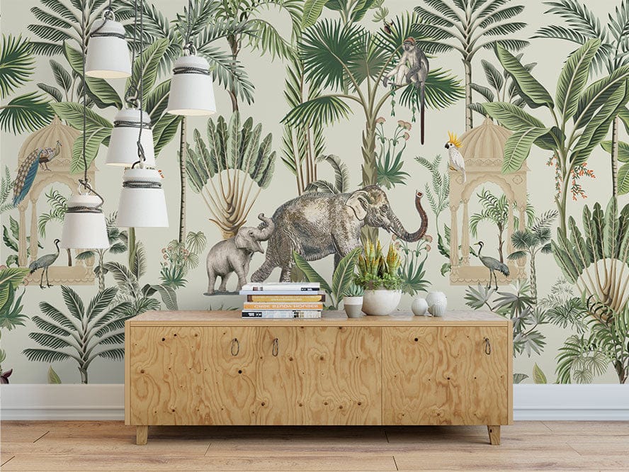 Deuxième vue du papier peint jungle éléphant dans une chambre adulte