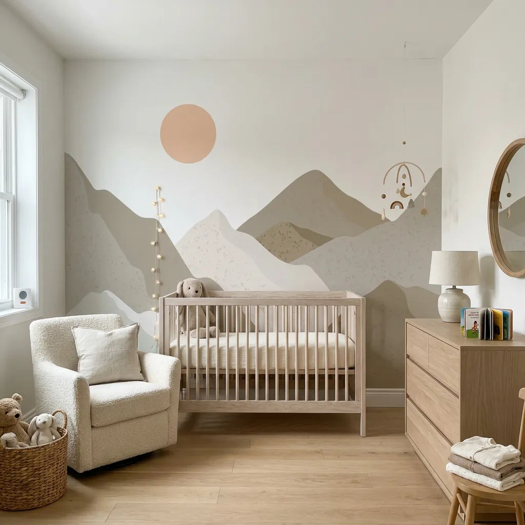 Papier peint panoramique jungle expédition cœur illustré, dans une chambre d'enfant